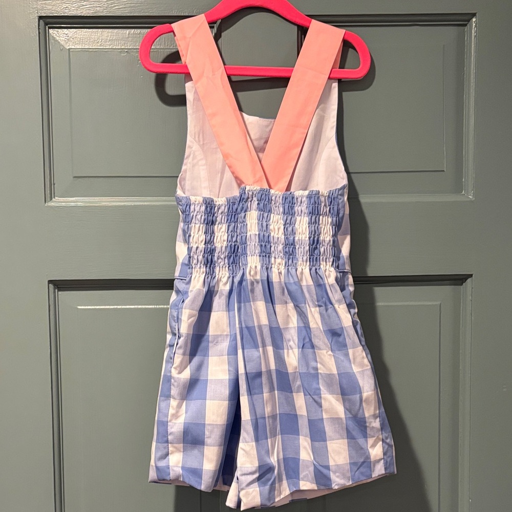 NWT Beaufort Bonnet Blue and Pink Checkered Kids Romper Size 6 - Picture 3 of 9